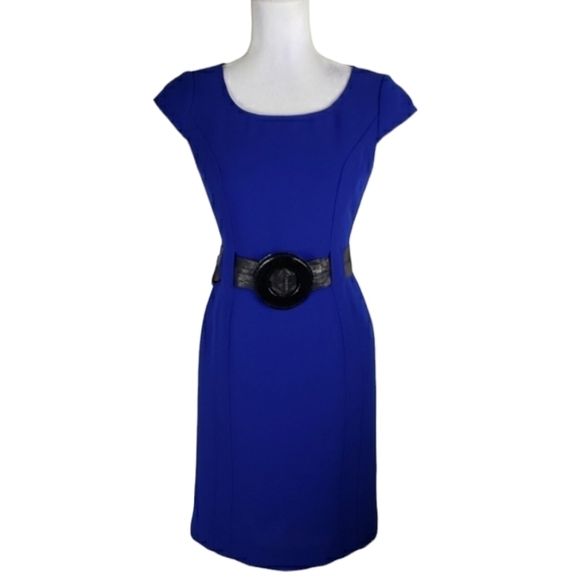 Tahari A.S.L.~Size 2 Petite~Royal Blue Belted Dress Lined NEW. - Picture 1 of 12